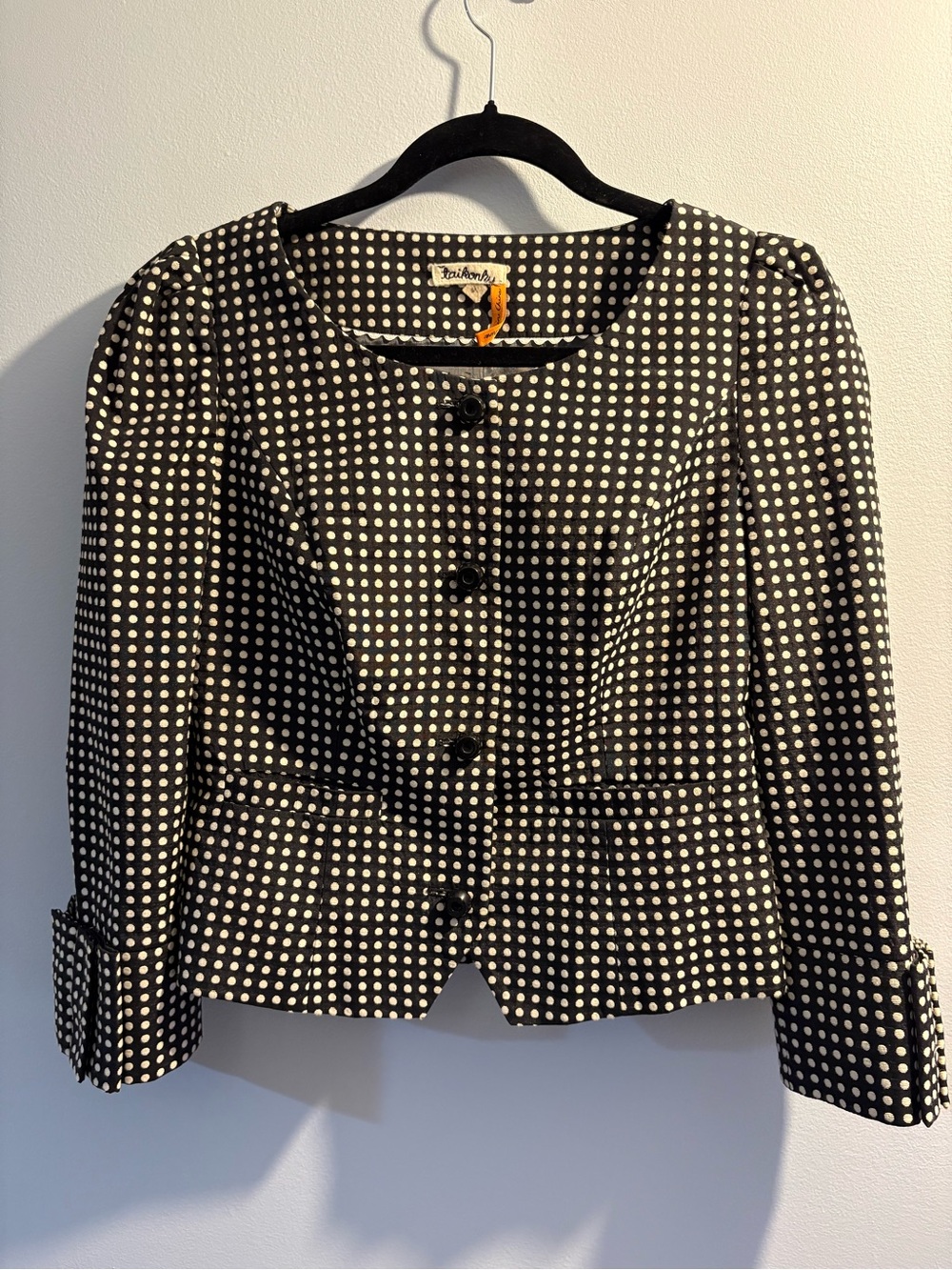 Anthropologie Black and White Polka Dot Buttoned Jacket Taiko hu